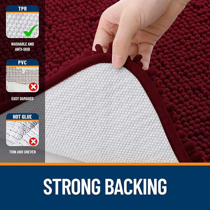 OLANLY Bathroom Rugs 70x46, Extra Soft Absorbent Chenille Bath Rugs, Rubber Backing Quick Dry, Machine Washable Bath Mats for Bathroom Floor, Tub and Shower, Home Decor Accessories, Burgundy