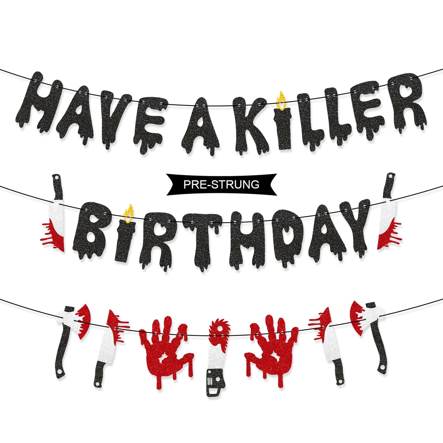 Stcomart Pre-Strung 6ft Glitter Have a Killer Birthday Halloween Banner for Birthday Party Decorations, Scary Bloody Halloween Decorations, Black