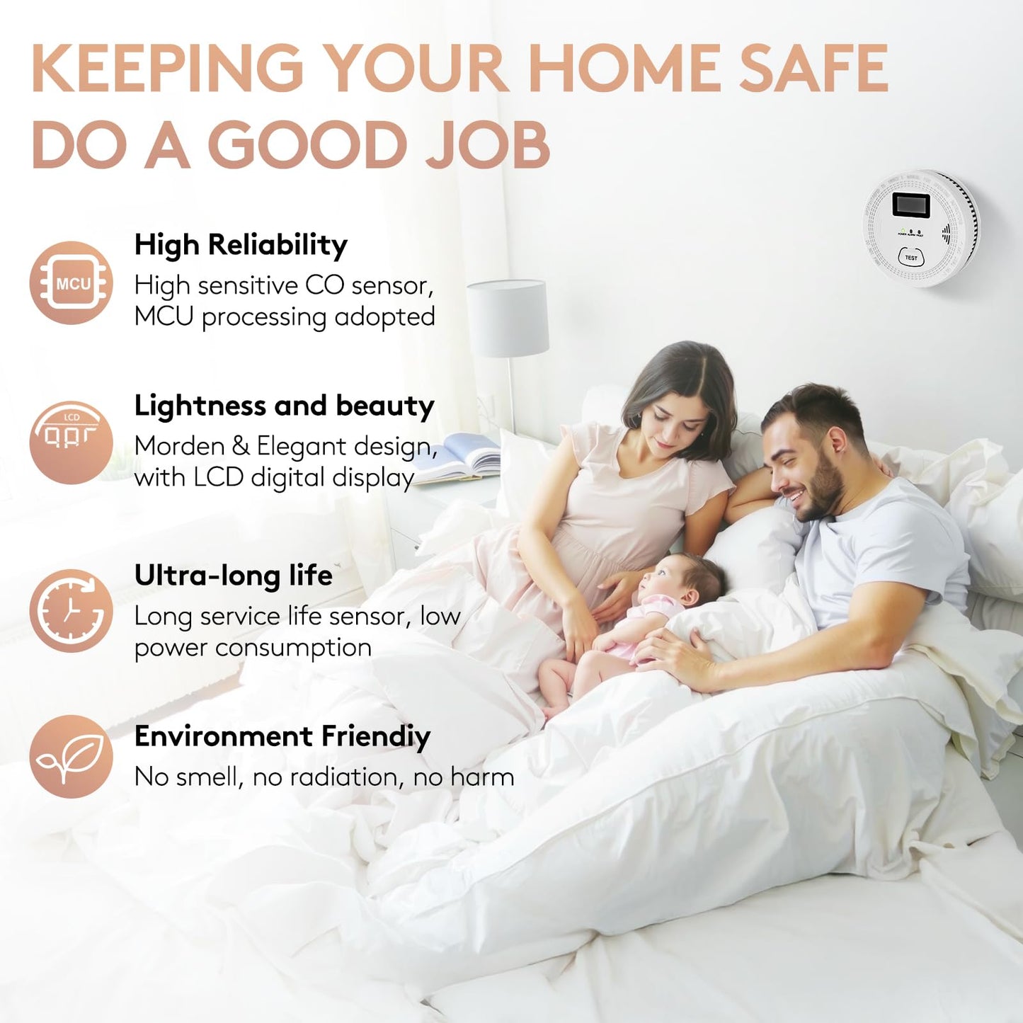 5 Packs, Smoke Combination CO Alarm,2-in-1 Detection, CO Detector,Smoke Detector,Battery Powered CO Alarm with LEDs,Digital Display,Test Button,Low Battery Warning,85db Alarm,Flexible Installation