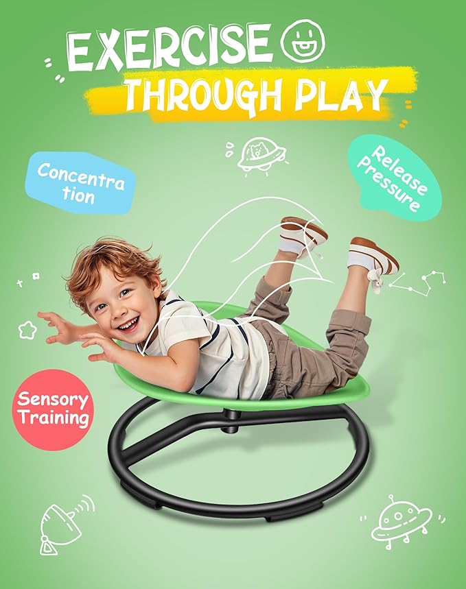 FERUERW Spinning Chair for Autistic Kids, Sensory Swivel Chair, 220LBS Weight Capacity, Sensory Toy for Children with ADHD/Autism, Training Body Coordination, 3+ Years (Light Green)