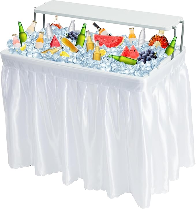 Real Relax Two-Tier Portable Cooler Table, Fill and Chill Desk for Food Drink Beverage, Foldable Party Ice Table for Campi...