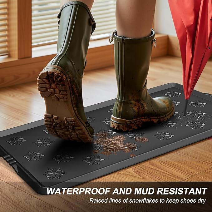 Azadx Heavy Duty Boot Trays Natural Rubber Shoe Mat Tray for Entryway Large Boot mat Tray Multi-Purpose for Outdoor Door Mats 16x42 Inch 2 Pack