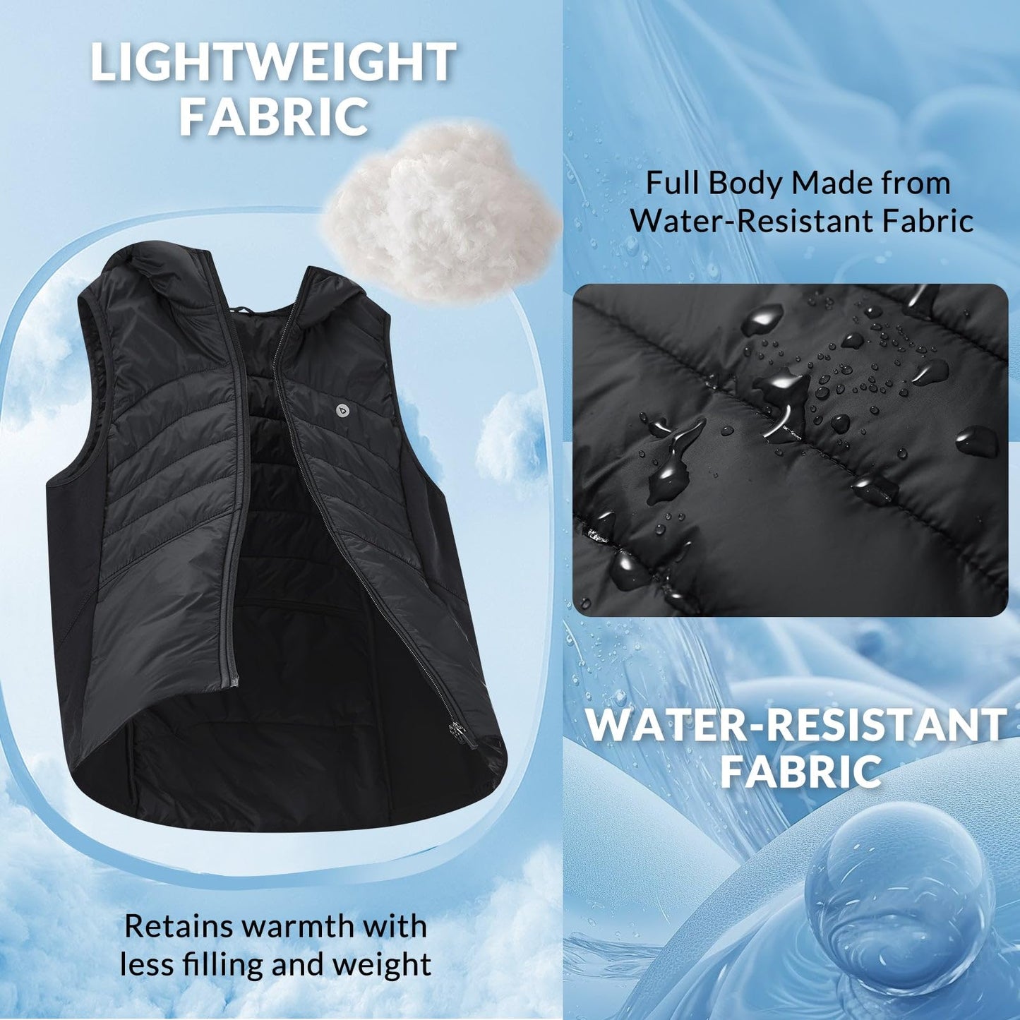 baleaf Puffer Vest Women Running Vests Sleeveless Fall Winter Hooded Slim Fit Lightweight Hybrid Water Resistant Down Jacket Black M