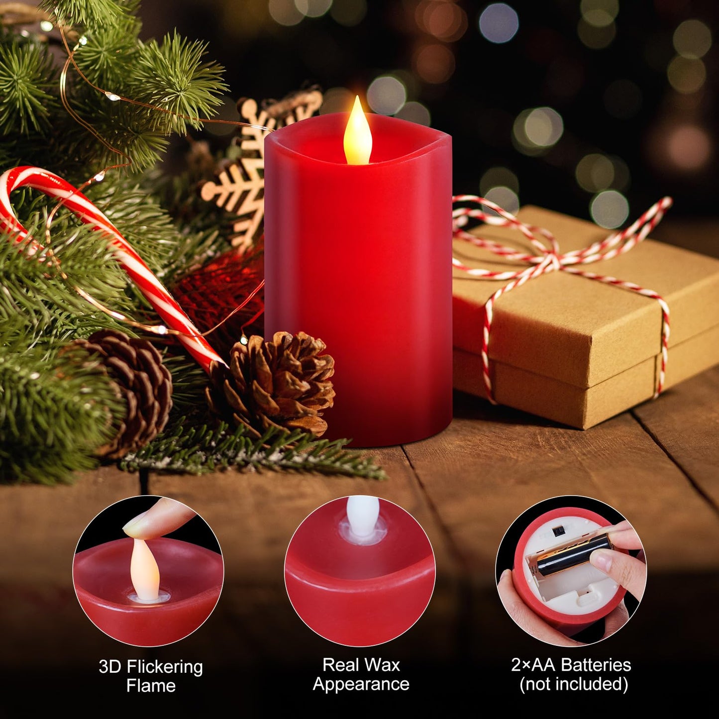 Milysoek 1Pcs, 3 X 5 Inches Flameless Candle With Remote Control, 3D Flickering Wick, Real Wax Pillar Led Candles, Battery Candl
