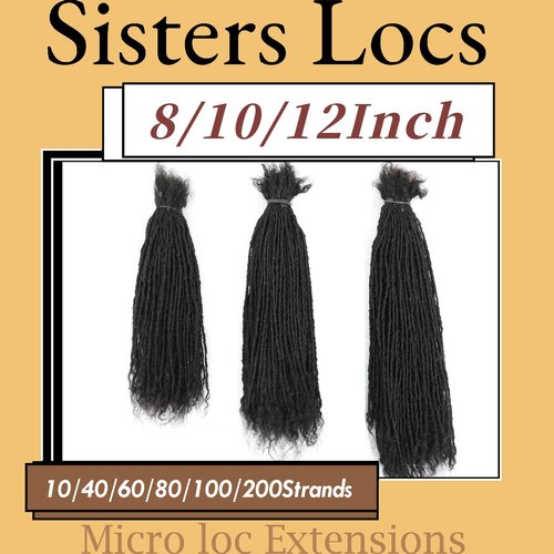 8-12 Inch Sister locs Human Hair Handmade Interlock Locs Curly Tips Sister Locs Real Human Hair Microlocs Extensions Permanent Dreadlock Extensions Natural Soft Looking (0.1cm,10 Inch-40 Strands)