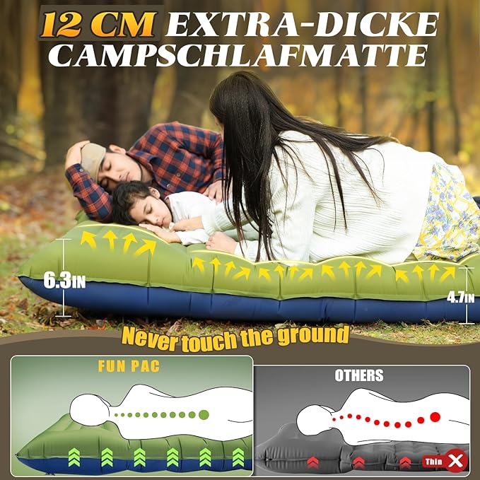 Camping Sleeping Pad, Ultralight Camping Mat with Pillow, Built-in Foot Pump Inflatable Sleeping Pads Compact for Camping Backpacking Hiking Traveling Tent,Double,Green.