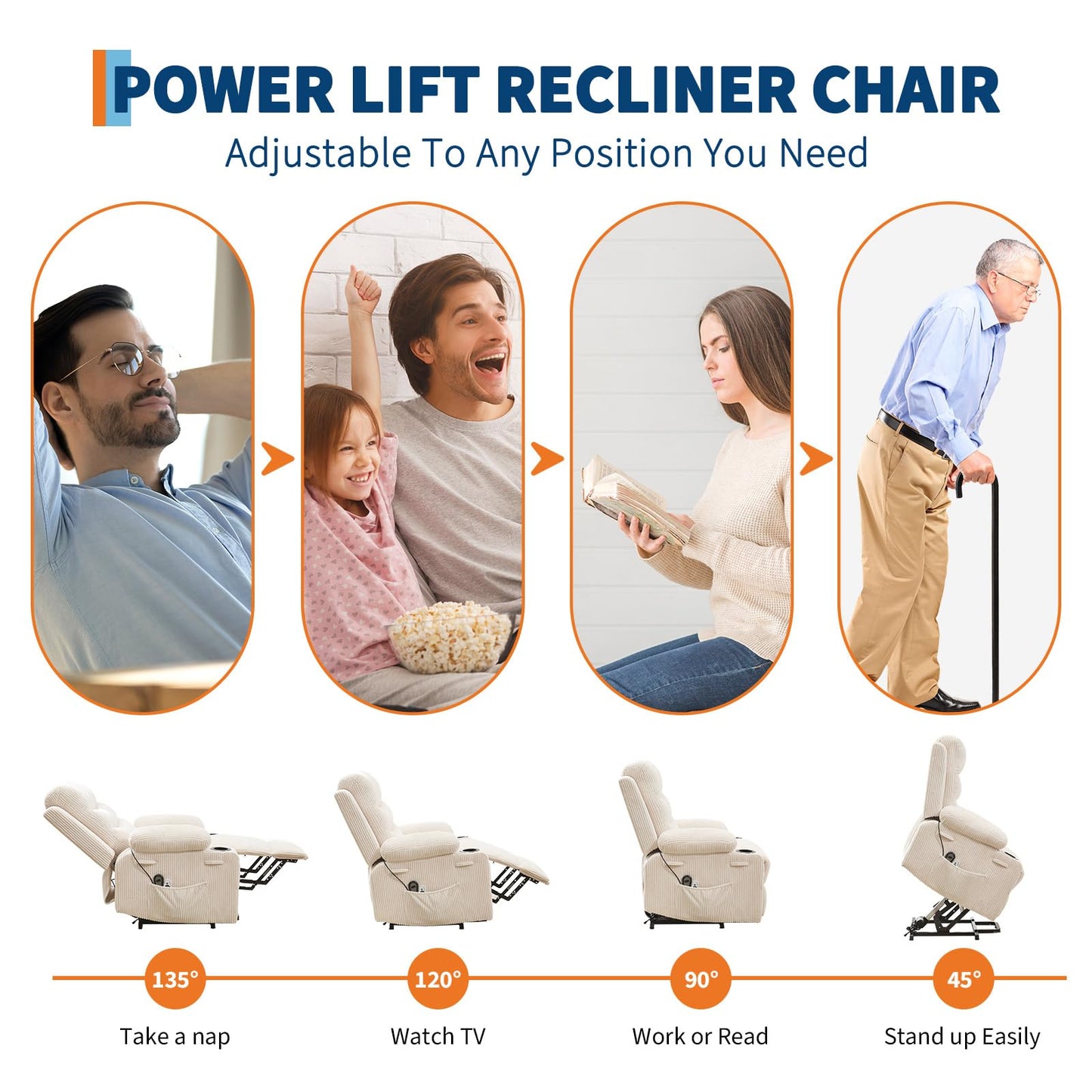 Power Lift Recliner Chair for Elderly with Massage & Heat,Oversized Electric Recliners,Home Theater Seat with 2 Cup Holders Side, Electric Glider Reclining Single Sofa Chair for Living Room