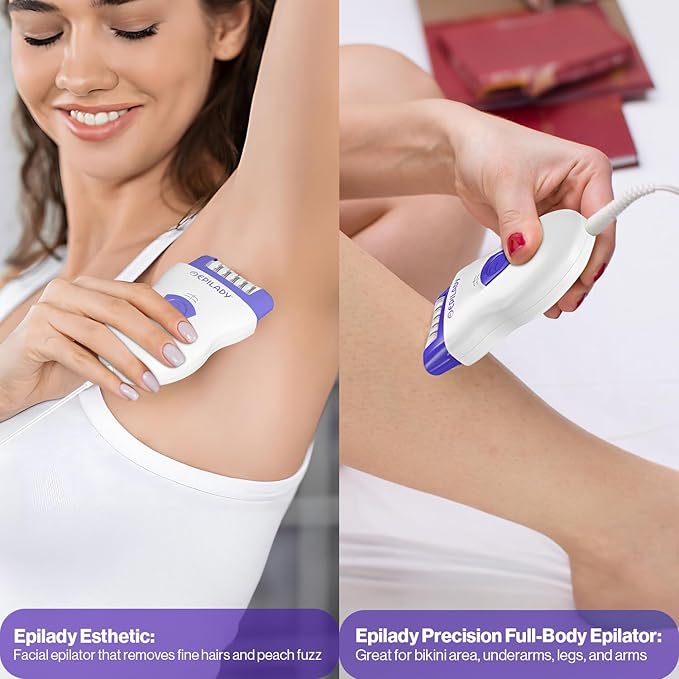 Epilady Face & Body Hair Removal Device Bundle, Speed Corded Epilator + Esthetic Facial Hair Removal for Women, Epilator for Women Legs, Arms, Underarms, Face, Bikini (Purple)