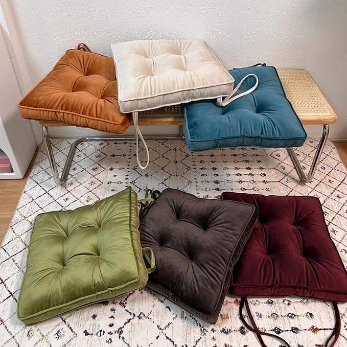 vctops Soft Velvet Chair Pads with Ties Comfy Solid Seat Cushion for Dining Chairs, Office Chairs, Hardwood Floors (Coffee, 16"x16")