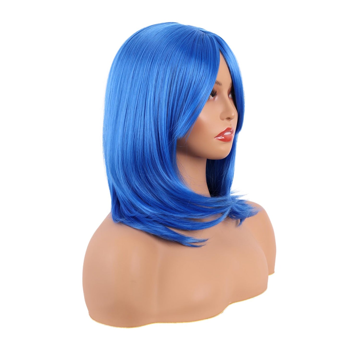 MapofBeauty 18 Inch/45 cm Layered Bangs Straight Synthetic Fiber Shoulder Length Hair Daily Use Wig (Bright Blue)