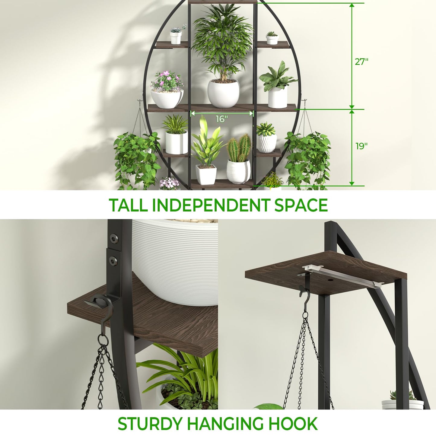 BLAZPATH Plant Stand Shelf Rack Indoor with 6 Built in Grow Light, 7 Tier 65" Tall Pair Large Half Moon Lighted Plant Stand with Hanging Hook, 2 Black Circle Sturdy Tiered Herb Shelving with Lighting
