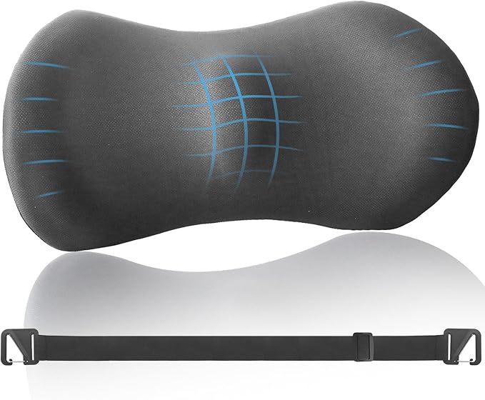FOUSUPDT Lumbar Pillow with Adjustable Strap, Memory Foam Lumbar Support Pillow for Office Chair and Car Seat, Back Pillow for Lower Back, Back Support Pillow for Sitting, Driving, Traveling