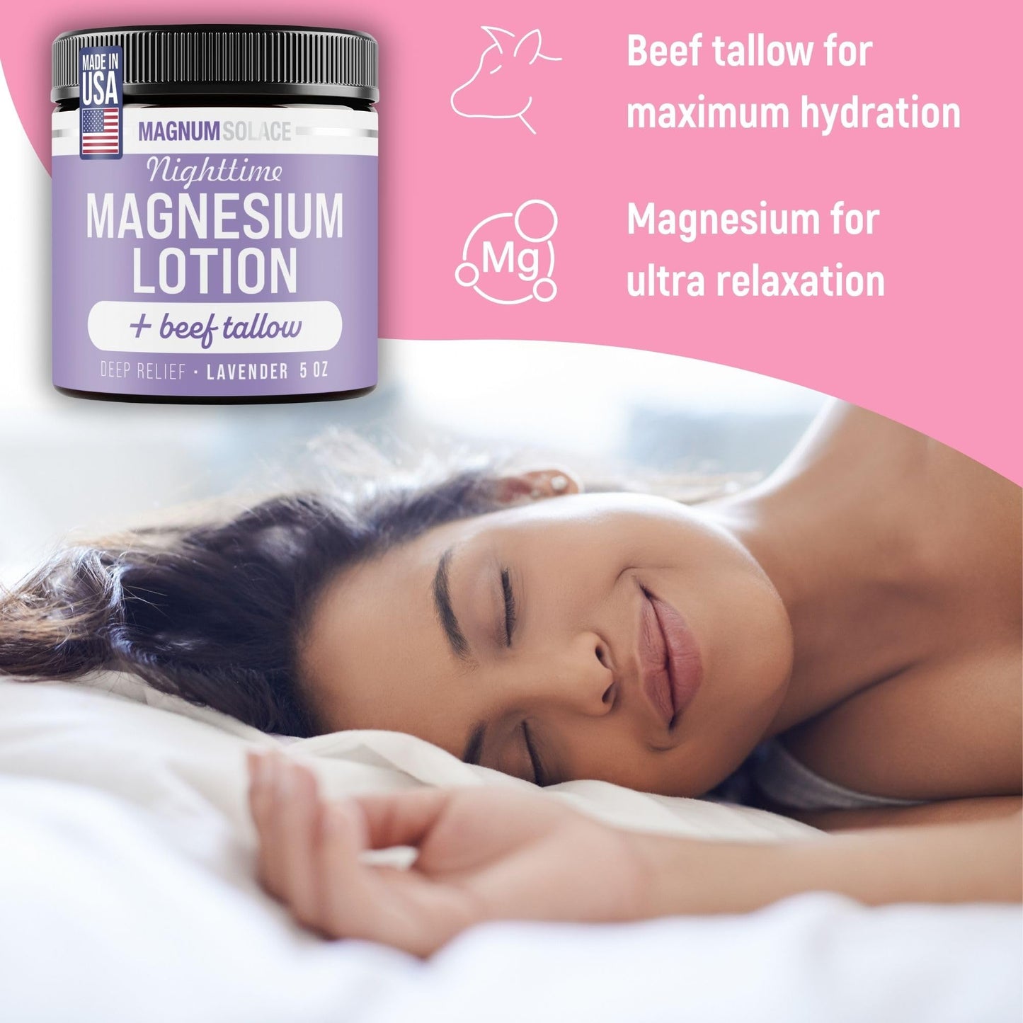 Nighttime Magnesium Lotion with Beef Tallow - Soothing Relief for Muscles & Joints - Highly Concentrated - Apply to Legs or Feet
