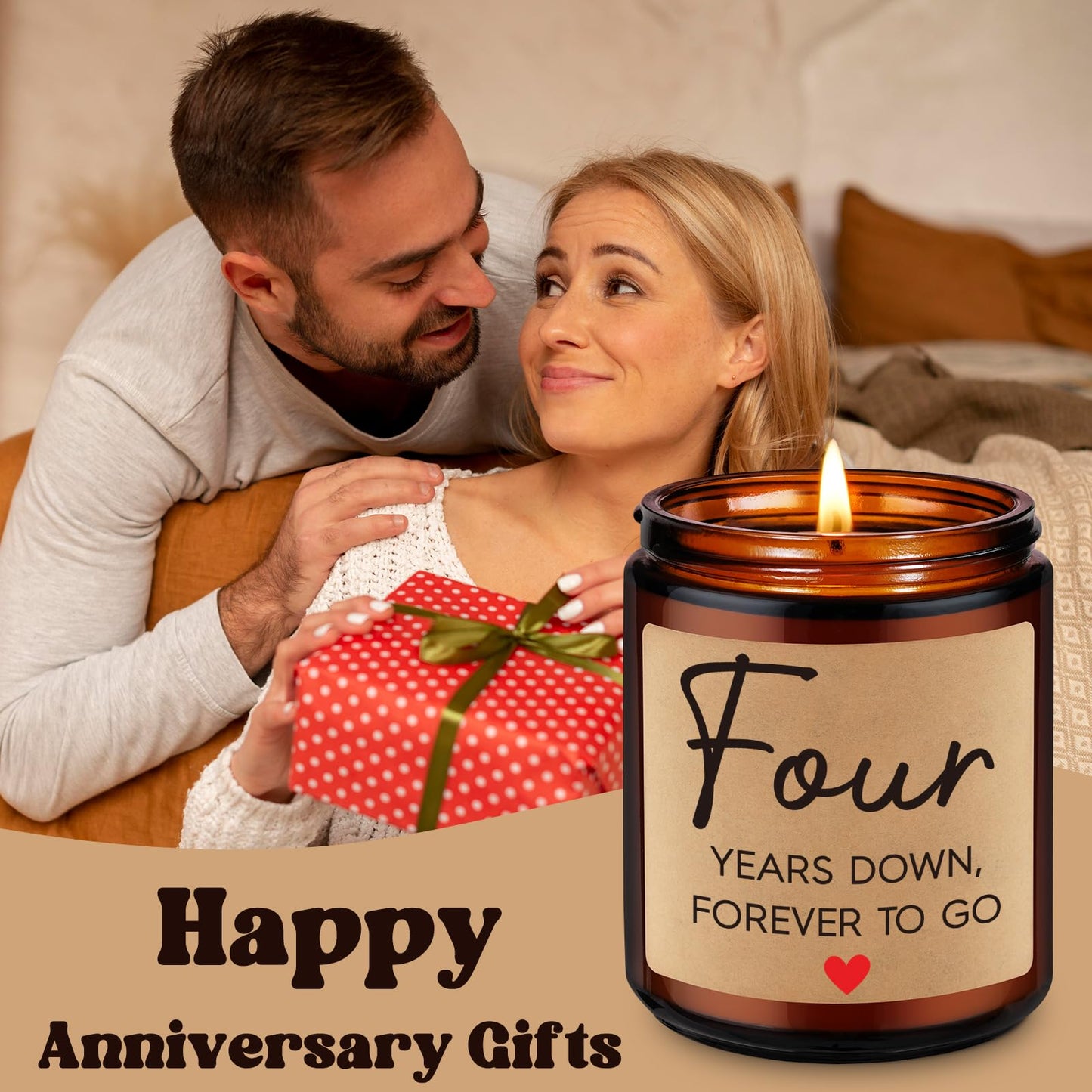 Fairy's Gift 4 Year Anniversary Candle Gifts for Him Her Husband Wife Boyfriend Girlfriend, 4th Anniversary Couples Gifts Ideas, 4th Wedding Anniv. Happy Presents for Couple, Happy Fourth Year Anniv.