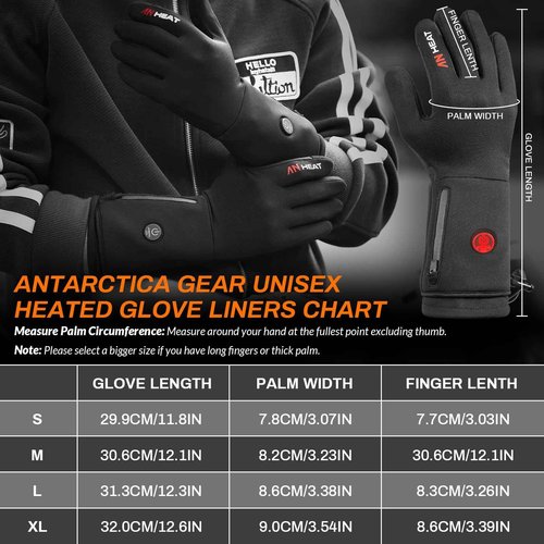 Antarctica Gear Winter Liners Heating Gloves for Men and Women, Rechargeable 3200mAh Battery, Hand Warmers for Cold Weather (M)
