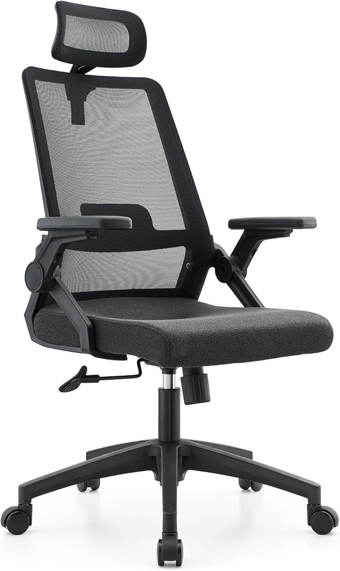 Msdizuo Office Chair Ergonomic Desk Chair, 350LBS Capacity, High Back Computer Chair for Long Hours Comfortable, Rolling Swivel Executive Task Chair for Home Office with Flip-up Armrests,（mesh,Black）