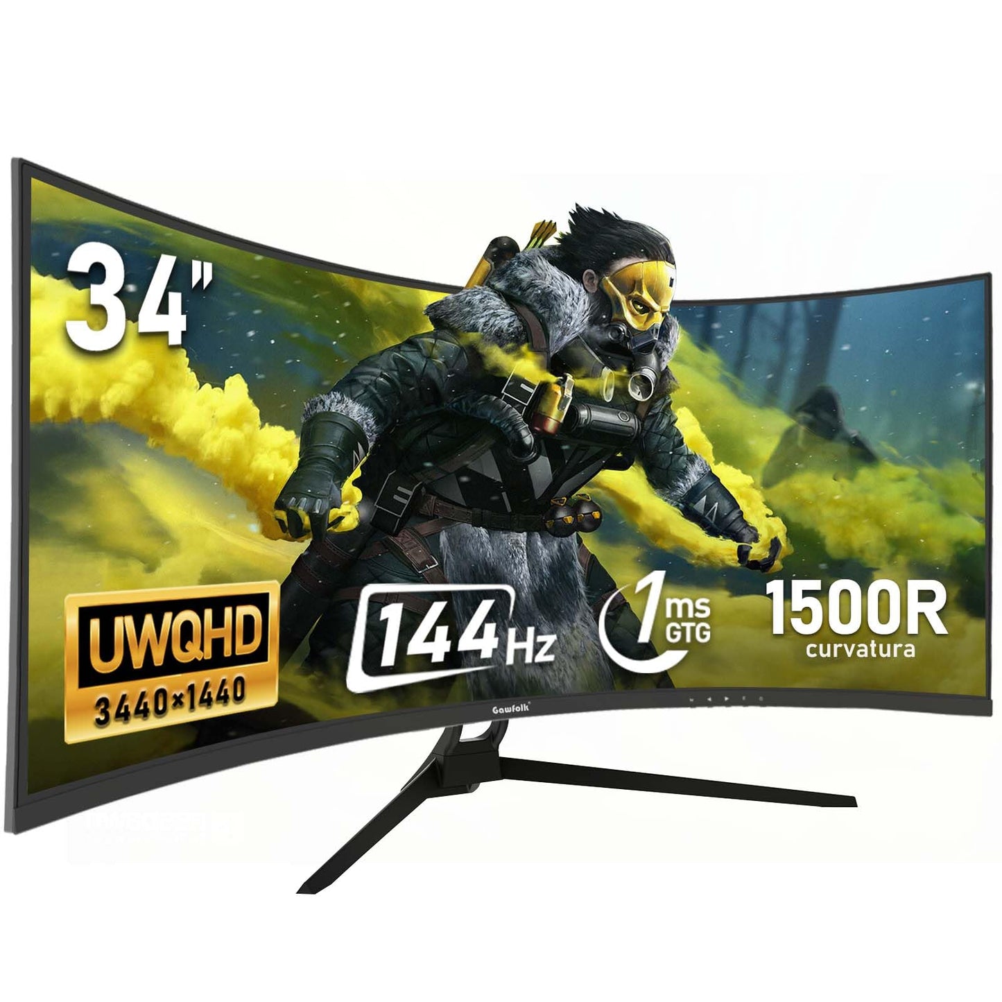 Gawfolk 34 Inch Ultrawide Curved 144Hz Gaming Computer Monitor 1500R PC Screen,21:9 UWQHD (3440x1440),Adaptive Sync,178° Viewing Angle,Display Port、HDMI2.0,Compatible with wall mounting - Black