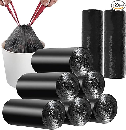 8 Gallon Trash Bags 120 Count Black Drawstring Garbage Bags - Thick Plastic, 22.06'' x 25.61'' (Black, 8) - Suitable for Office, Kitchen, Home