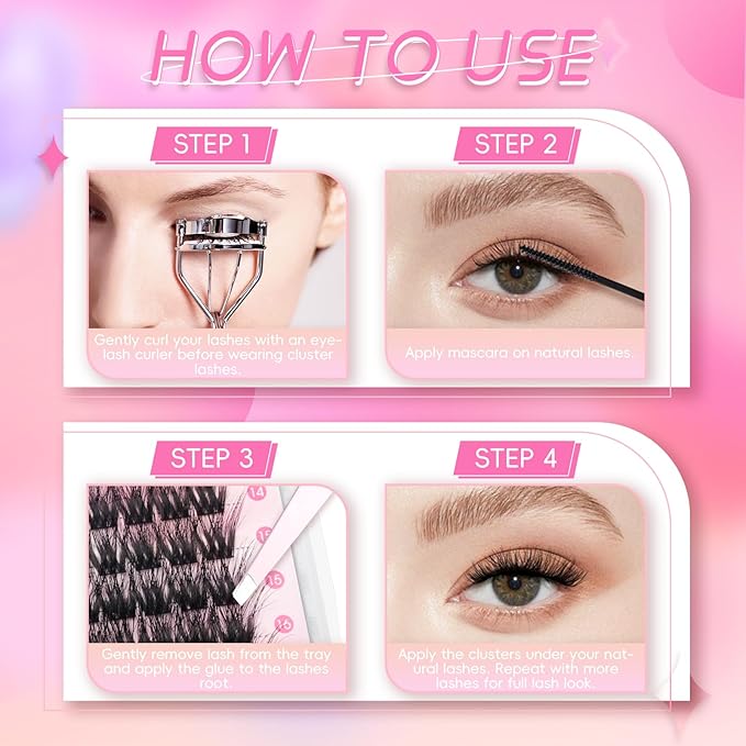 FADLASH Lash Extension Kit, FADLASH DIY Individual Lashes Clusters Kit with 3D Lash Clusters Lash Bond and Seal and Lash Tweezers for DIY Eyelash Extension Easy to Apply at Home(R02-07-D-10-18MIX）