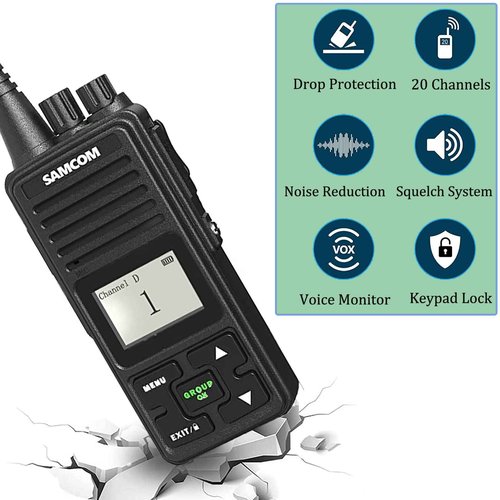 SAMCOM Long Range Two Way Radios Rechargeable 2 Watt, 3000mAh High Power 2 Way Radios Handheld UHF Programmable Walkie Talkies for Adults, Group Call for Business Construction Warehouse, 1 Pack