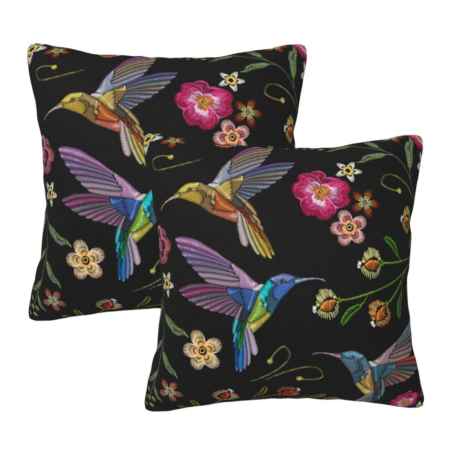 Abucaky Pillowcase Set of 2 Hummingbirds and Exotic Flowers Throw Pillow Covers Shells for Couch Office Bedroom Home Decoration, 20"X20"