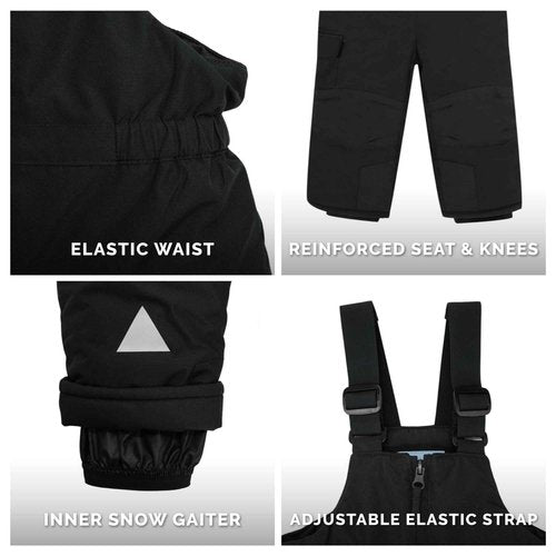 JAN & JUL Kids Snow Bib Pants Waterproof Ski Pants (Black, Size: 4T)