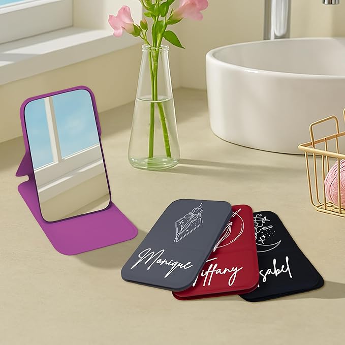 Personalized Birth Flower Month Travel Makeup Mirror for Women | White Birth Flower and Name UV Painting |Custom Small Portable Travel Pocket Mirror Birthday Gifts for Women, Mom, Girl