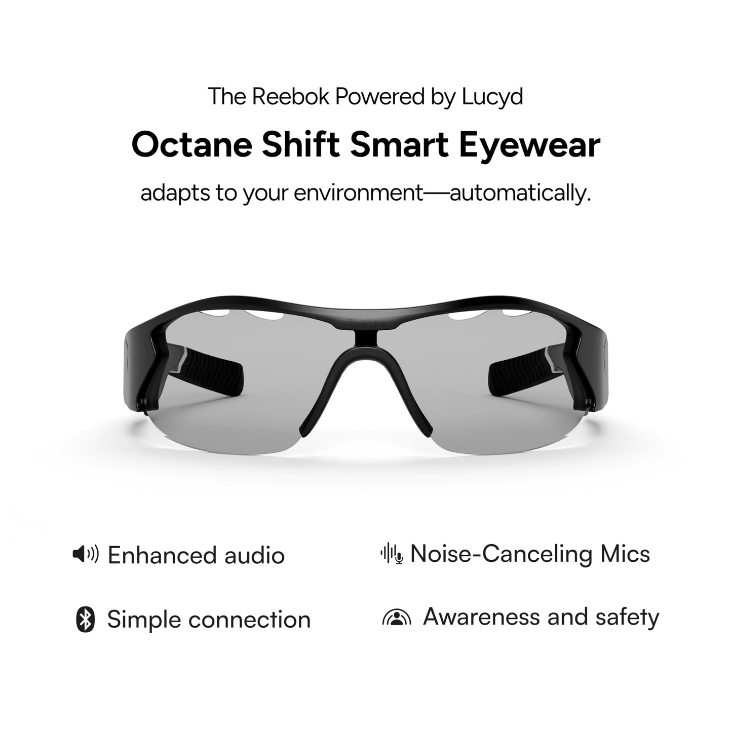 Reebok Octane Shift Smart Eyewear Powered by Lucyd - Photochromic Adaptive Lens - HiFi Bluetooth Sport Glasses