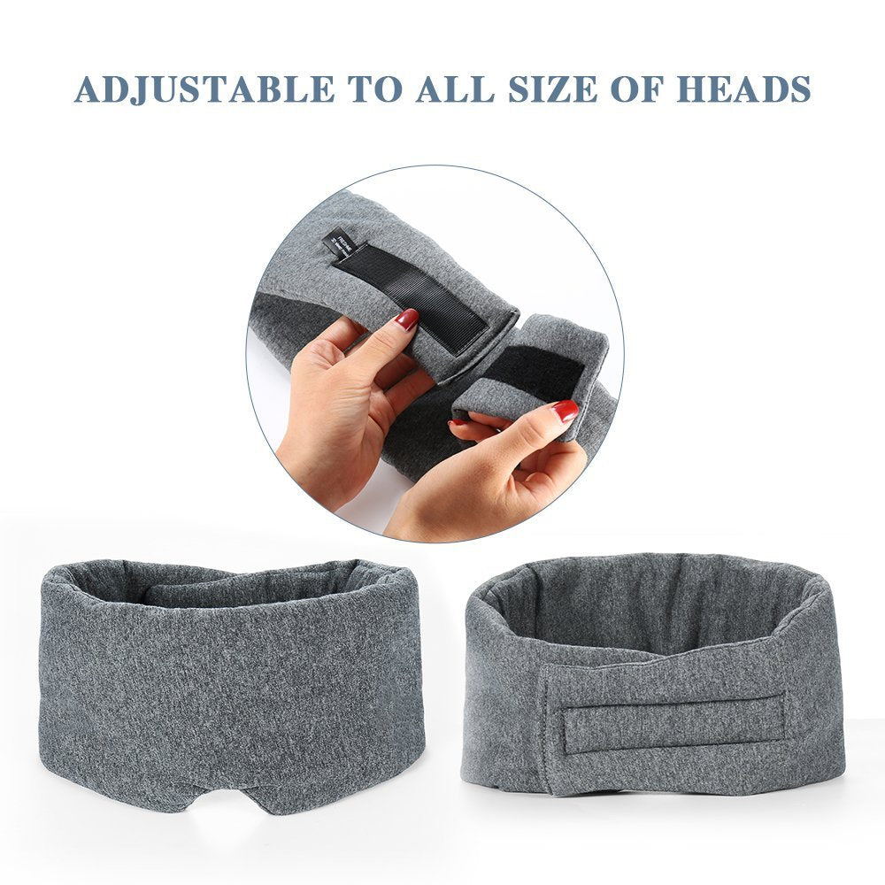 FRESHME Cotton Sleep Eye Mask for Women Men - 100% Blocking Light Travel Blindfold, Soft Zero Pressure Grey Eyes Cover with Adjustable Velcro Strap for Side Sleeper Night Sleeping, Work Nap and Yoga