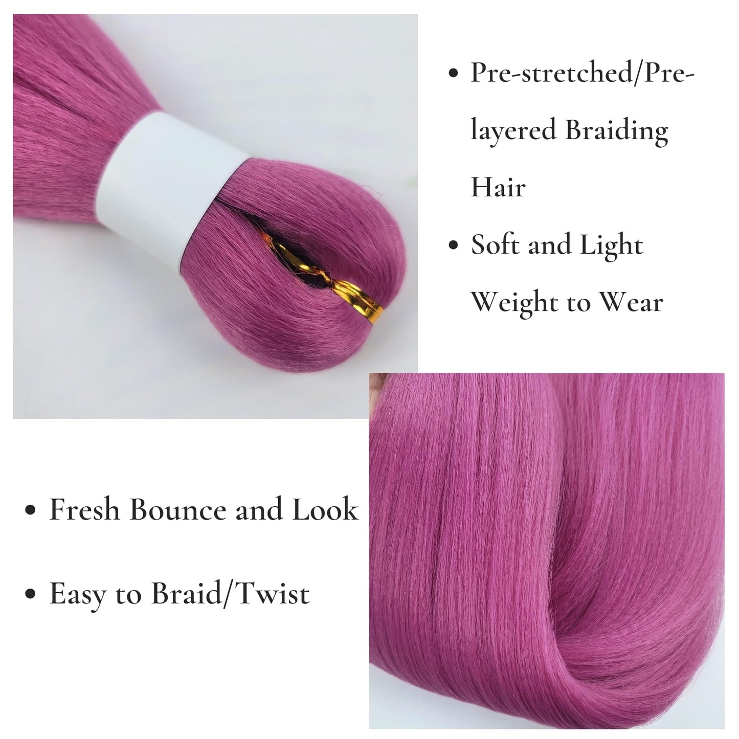 Deep Pink Braiding Hair Pre Stretched Knotless Braiding Hair for Boho Braids(6 Packs)