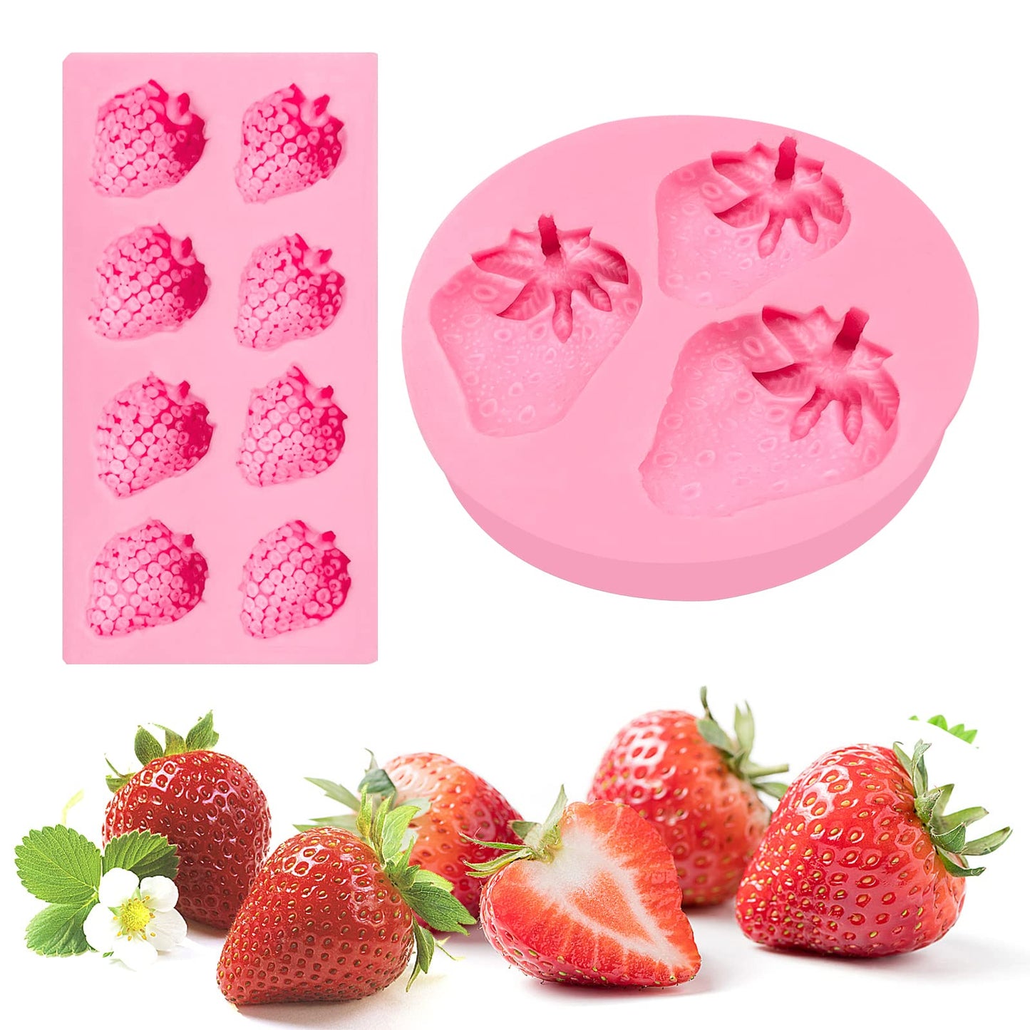 Strawberry Fondant Molds, Mini Fruit Chocolate Cake Decorating Silicone Molds for Baking Cupcakes, Mousses, Candies, Polymer Clay Craft Projects, Wedding Birthday Kitchen Accessories