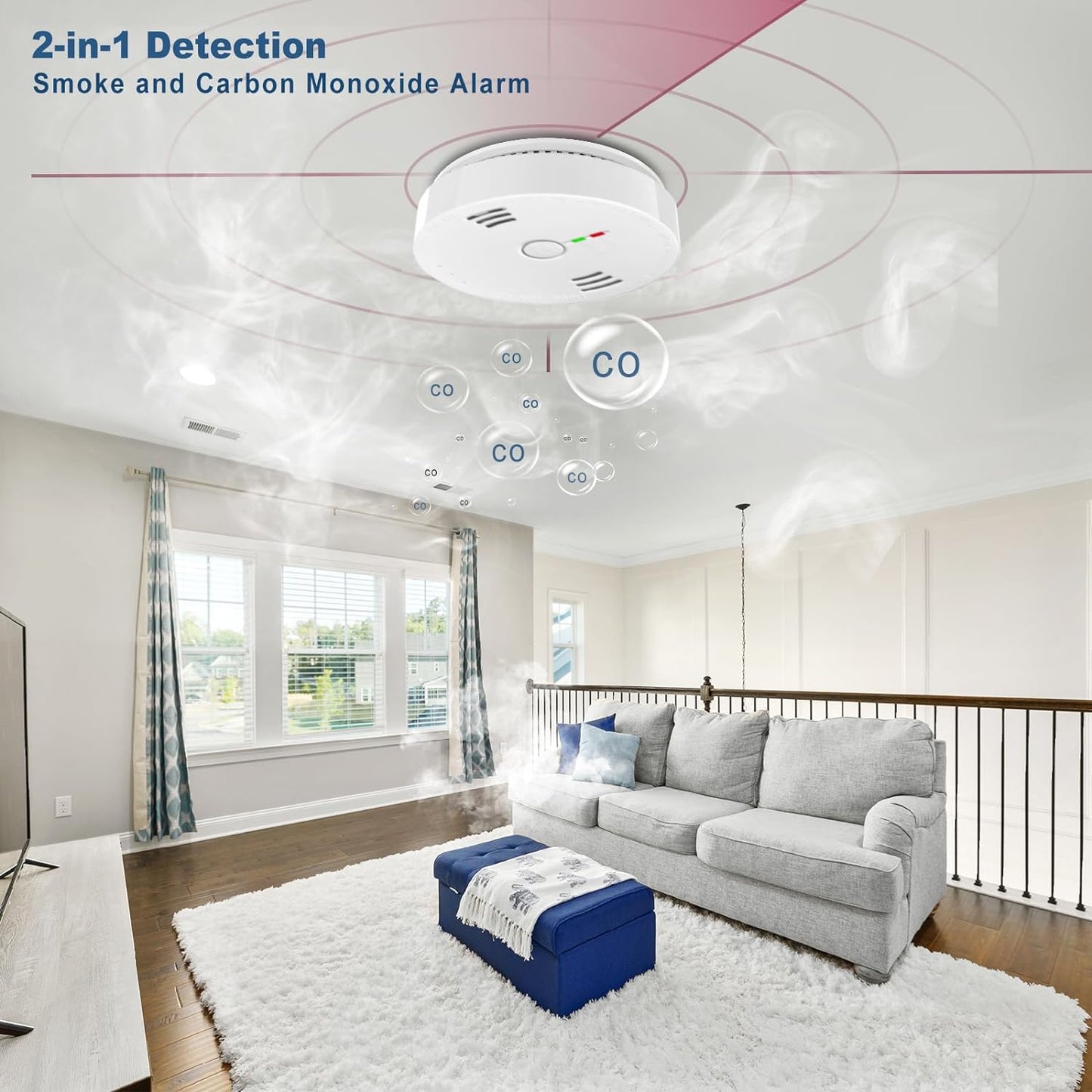 Combination Smoke and Carbon Monoxide Detector Alarm, Beeps Warning Smoke and CO Alarms for Basements Travel Home Office House Bedroom Living Room Car, Battery Operated,Comply with UL 217/2034, 1-Pack