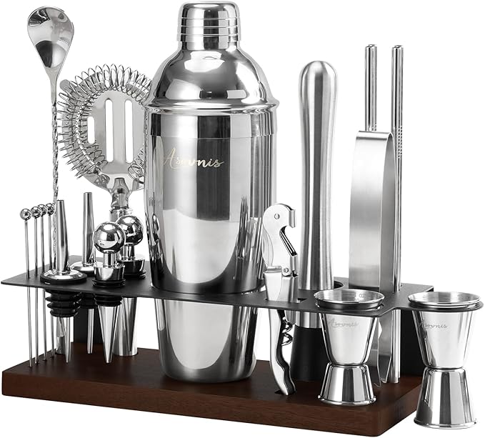 ASOVNIS 23-Piece Bartender Kit, Cocktail Shaker Set with Stand | Bar Drink Mixer Set with All Essential Bar Tools: Martini...