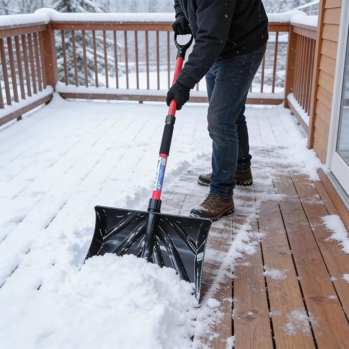 PLEXON Plastic Snow Shovel for Driveway Car Deck, Lightweight Heavy Duty Folding Collapsible Snow Pusher for Snow Removal, Home Garage, 47" Ergonomic Foldable, D-Grip Handle