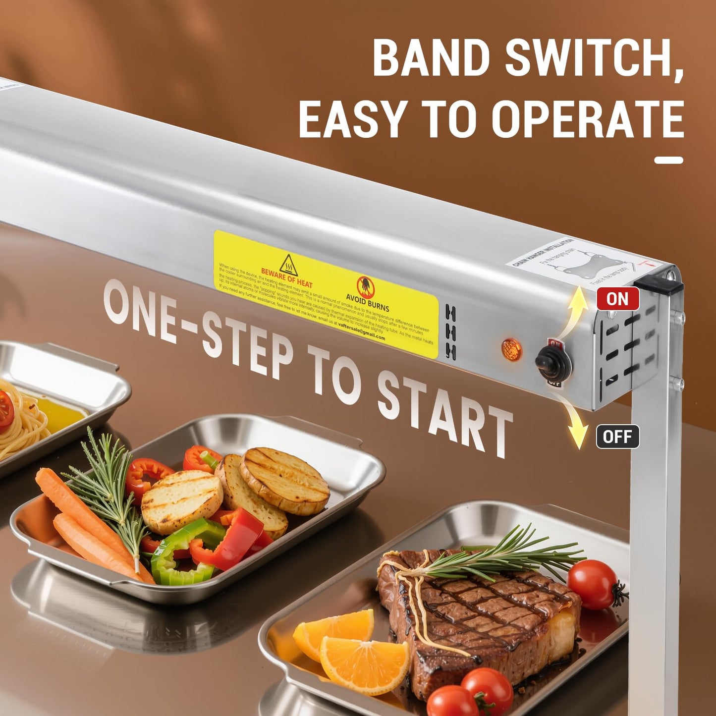 Hiteemer 48-Inch Food Heat Lamp, 1300W Commercial Food Warmer Electric Strip Heater Overhead Stainless Steel Catering Heating Lamp for Buffet Restaurant Parties Kitchen, Silver 115V