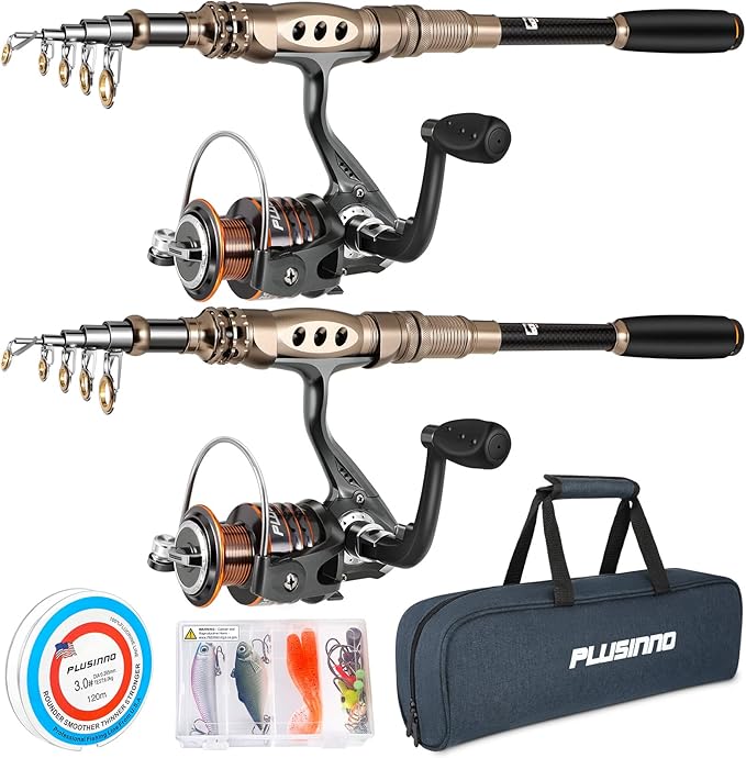 PLUSINNO Fishing Rod and Reel Combos Carbon Fiber Telescopic Fishing Pole with Reel Combo Sea Saltwater Freshwater Kit Fis...