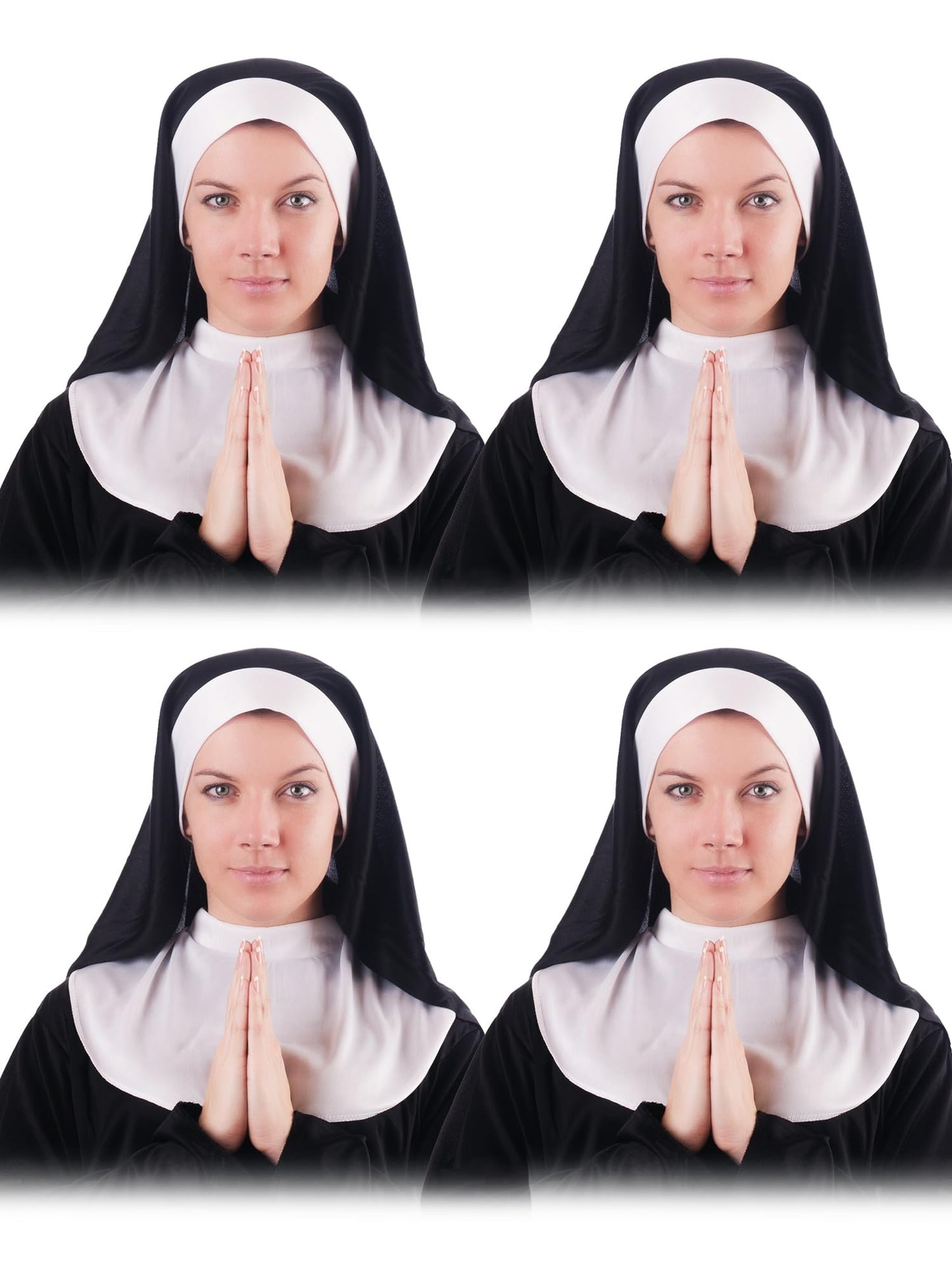 Newcotte 4 Pcs Women's Nun Headpiece Hat Cap Costume Accessories Nun Habit Costume for Halloween Cosplay Party, Black White (Medium)