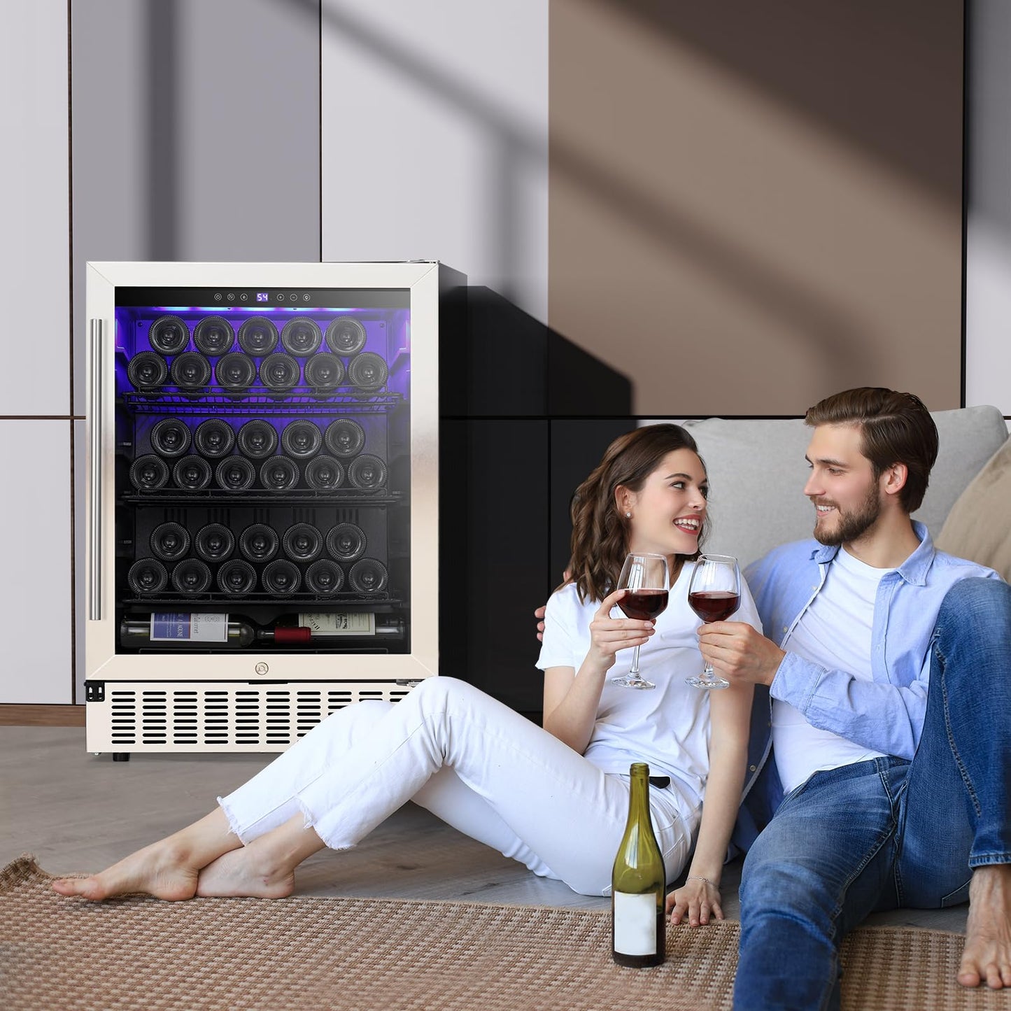 COWSAR 24 Inch Wine Cooler Refrigerator, 149 Cans Commercial Beverage Refrigerator, Tall Freestanding/Built-in Wine Fridge Drink Fridge with LED Light, Dual-Layer Digital Temp Control Glass Door