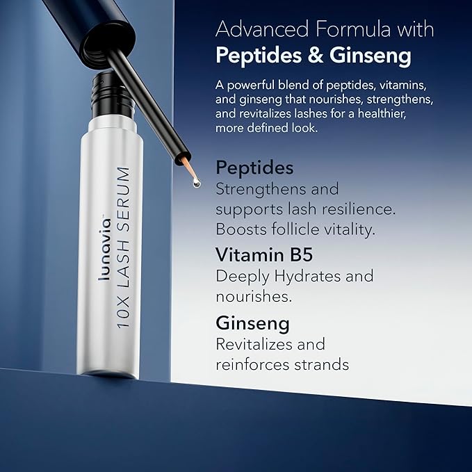 10X Lash Serum - Eyelash Serum with Peptide & Botanical Lash Conditioner for Healthier, Stronger-Looking Lashes - Nourishing Lash Serum with Ginseng Extract for Daily Lash Care
