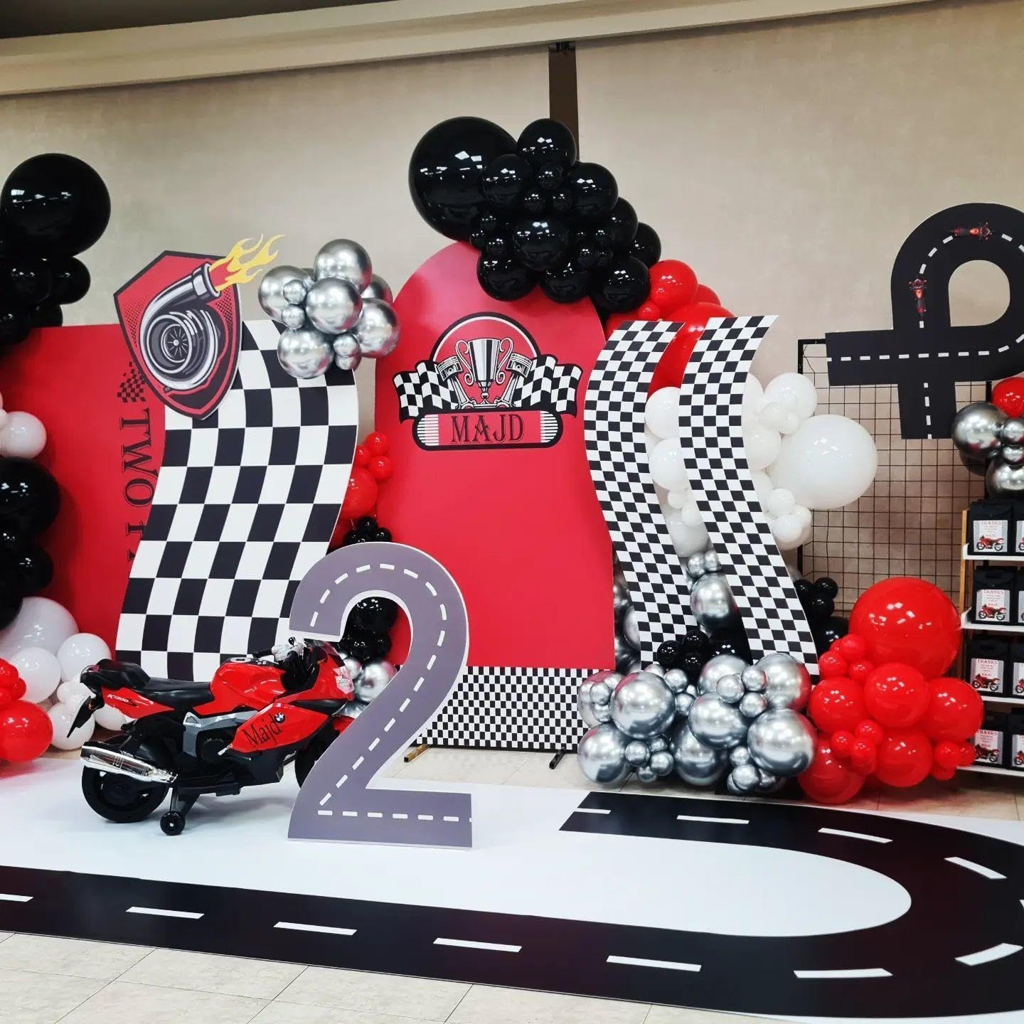ADOINBY Red and Black Silver Balloon Arch Kit - 201Pcs Explosion Star Red Black Metallic Silver Balloon Garland kit Different Size Balloons for Anniversary Birthday Racing Car Poker Party Decoration