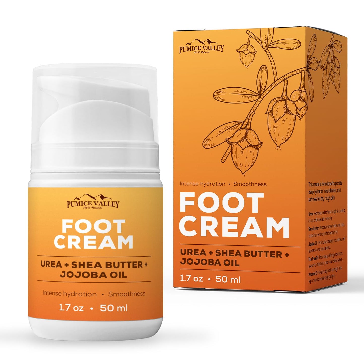 Pumice Valley Foot Cream for Dry Cracked Feet and Heels - Natural Moisturizer, Corn, Calluses Treatment - Skin, Body Lotion, Ure