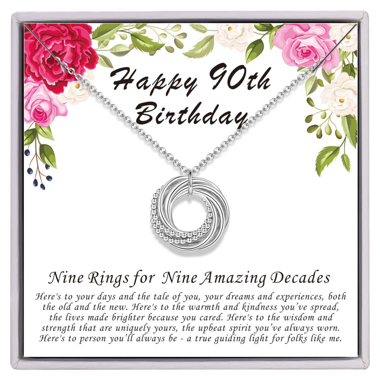 AM ANNIS MUNN 90th Birthday Gifts for Women, 925 Sterling Silver Necklace for Women Nine Circle Necklace for Her 9 Decade 90th B