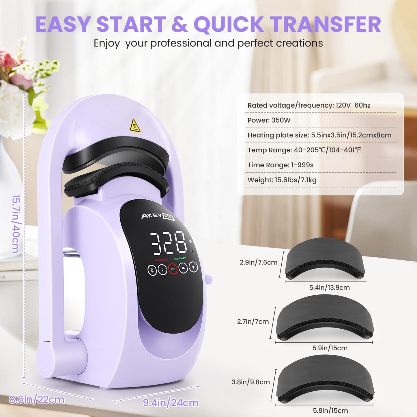 AKEYDIY 3-in-1 Auto Cap Heat Press Machine, Hat Heat Press with 3pcs Replaceable Heating Pads, Automatic Release&Press Large Touchscreen Digital Control Panel, DIY Sublimation Caps T-Shirts Bags