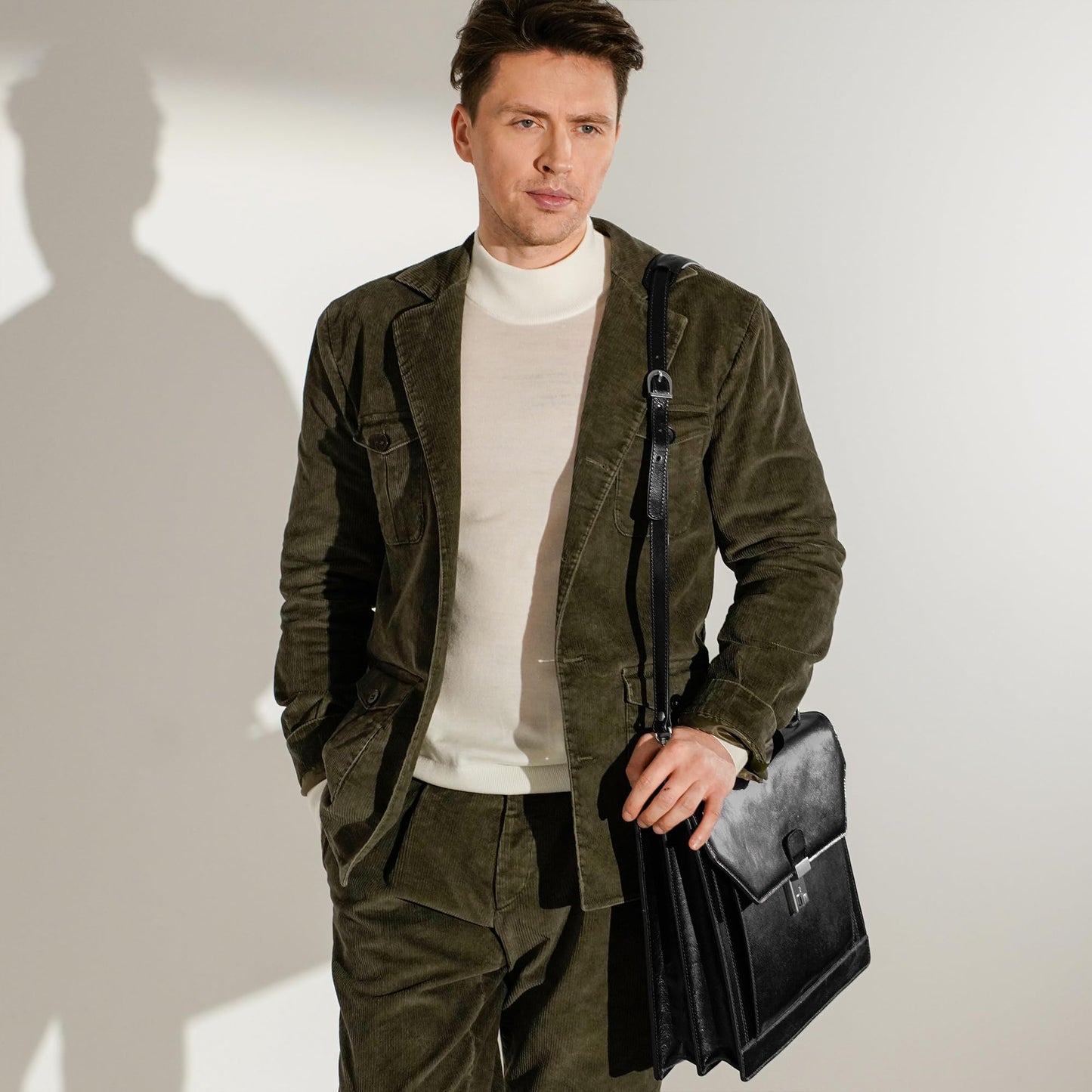 Time Resistance Leather Briefcase - Italian Handmade Laptop Bag - Work Bag for Men and Women - Attache - Computer Bag