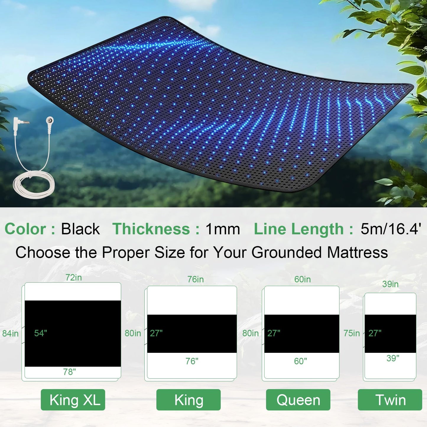 Knocoka Grounding Mat for Bed, Grounding Pad for Sleep, Grounding Mattress Pad with Cord for Stress Relief(Queen, 60"x27")