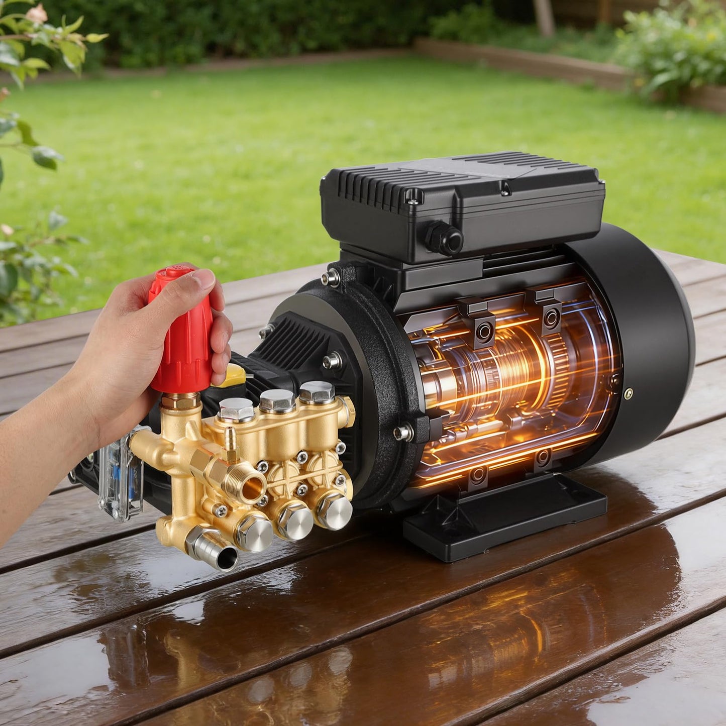 VEVOR Electric Pressure Washer Pump Kit, 1950 PSI, 3.2 GPM, Triplex Power Washer Pump with 5 HP Motor 240 V, Adjustable Water Pressure, for Washing Cars, Gardens, Exterior Walls, Machinery Equipment