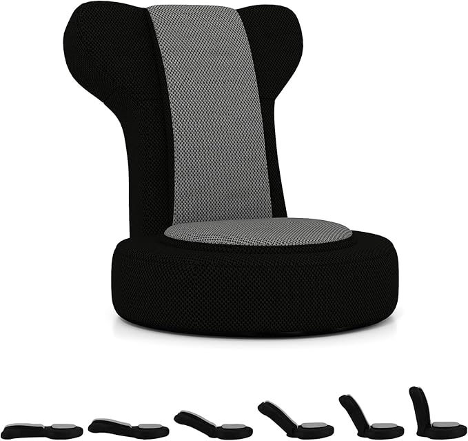 Giantex Floor Chair for Adults, Floor Gaming Chair with 5-Level Adjustable Backrest and 14 Headrest Positions, Breathable Mesh Cover, Seating Lounge Chair for Reading, Meditation, Watching TV (Gray)