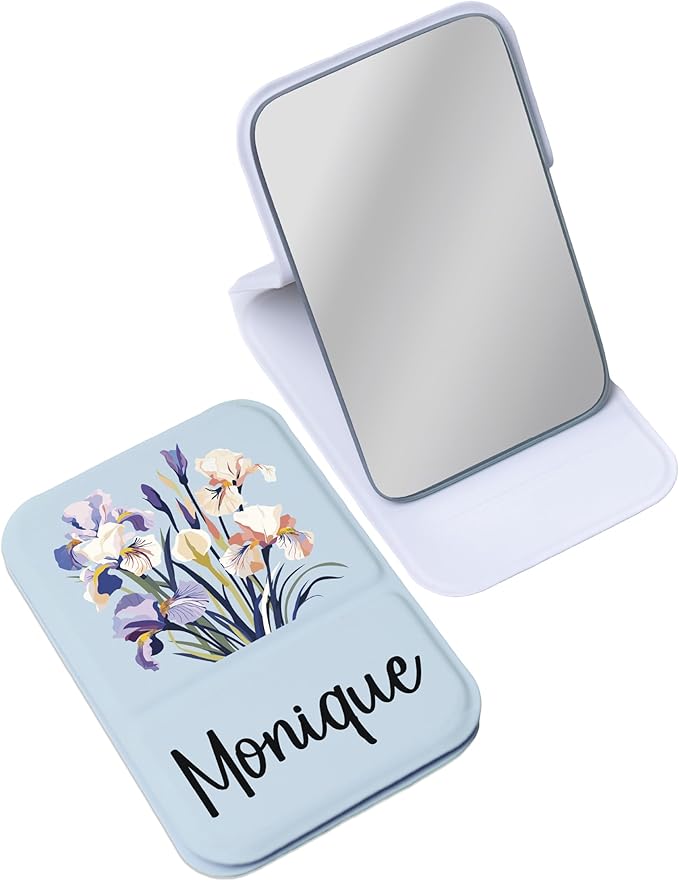 Personalized Birth Flower Month Travel Makeup Mirror for Women | Colorful Birth Flower and Name UV Painting |Custom Small Portable Travel Pocket Mirror Birthday Gifts for Women, Mom, Girl