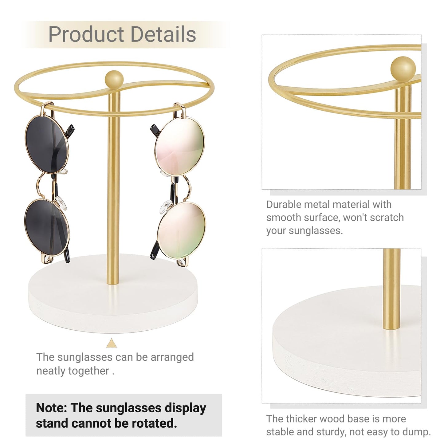 Mkono Sunglasses Organizer Glasses Holder Stand Sunglass Storage Display Eyeglasses Rack for up to 12 Pairs of Eyewear Glasses for Table Dresser Desk Countertop Bedroom, Set of 1, Gold
