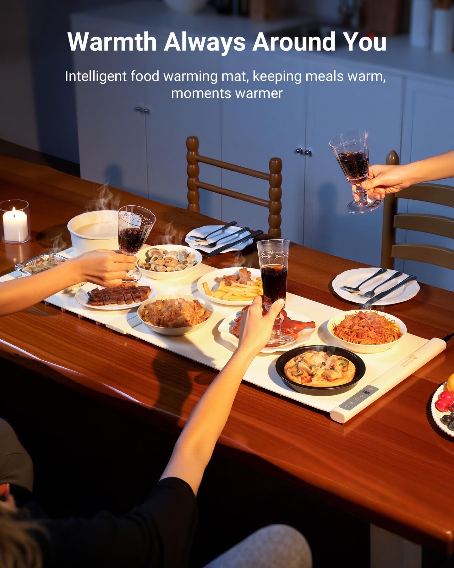 Warming Mat for Food Extra Large, 42"x16" Extendable Food Warming Mat, Electric Warming Tray for Buffets Party with 7 Adjustable Temperature, 6 Timer, Silicone Food Warmer for Parties